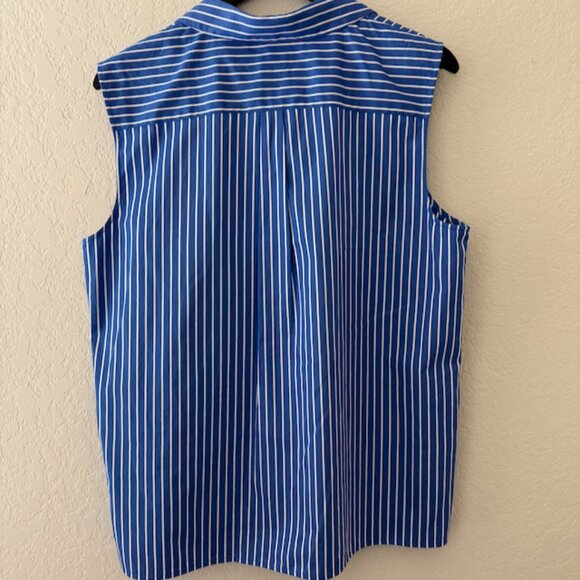 Theory Sleeveless Blouse - Size Large - Blue and White Stipes - Picture 2 of 4